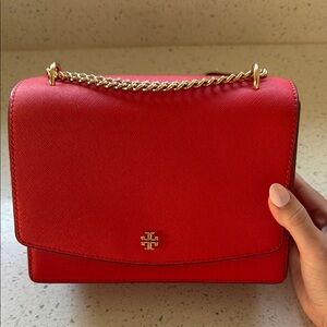 Tory Burch Red Chain Shoulder Bag with Gold Hardware